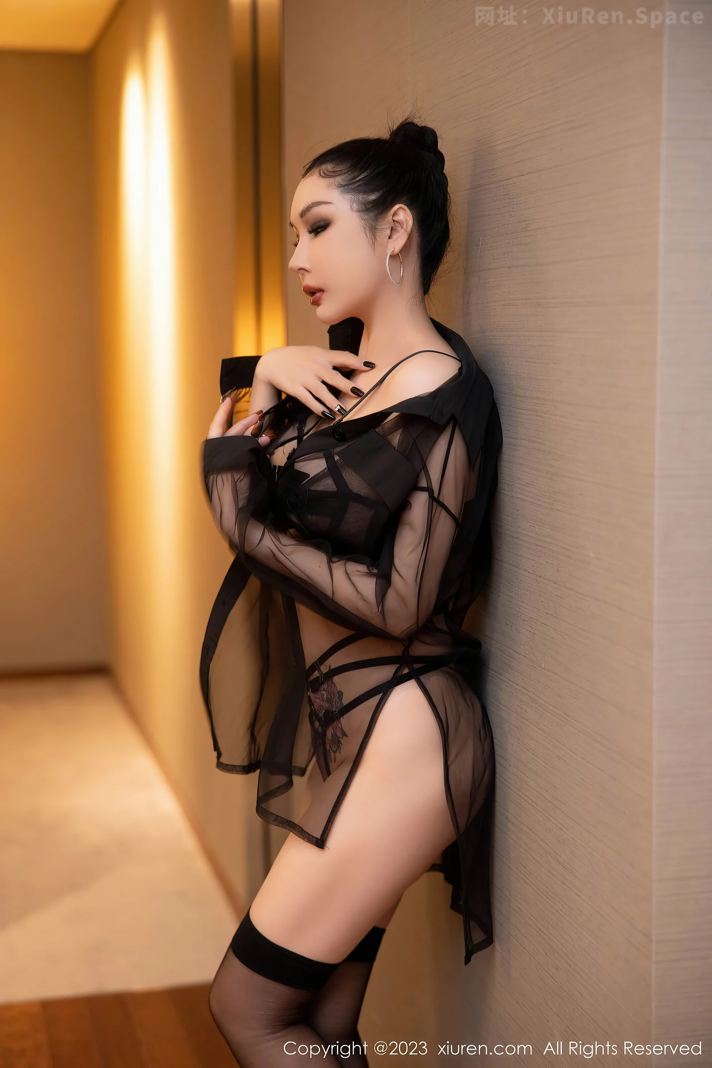 图片[3]-[XiuRen秀人网]2023.03.31 NO.6502 田冰冰 黑色透视衬衫与情趣乳贴加黑丝美腿性感私房写真集-秀人网官方网站